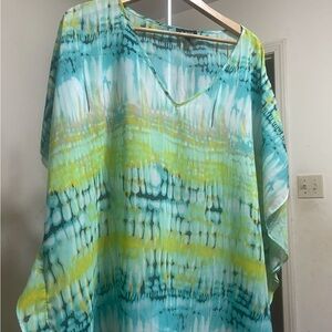 A. Byer Turquoise and Yellow Blouse 3x